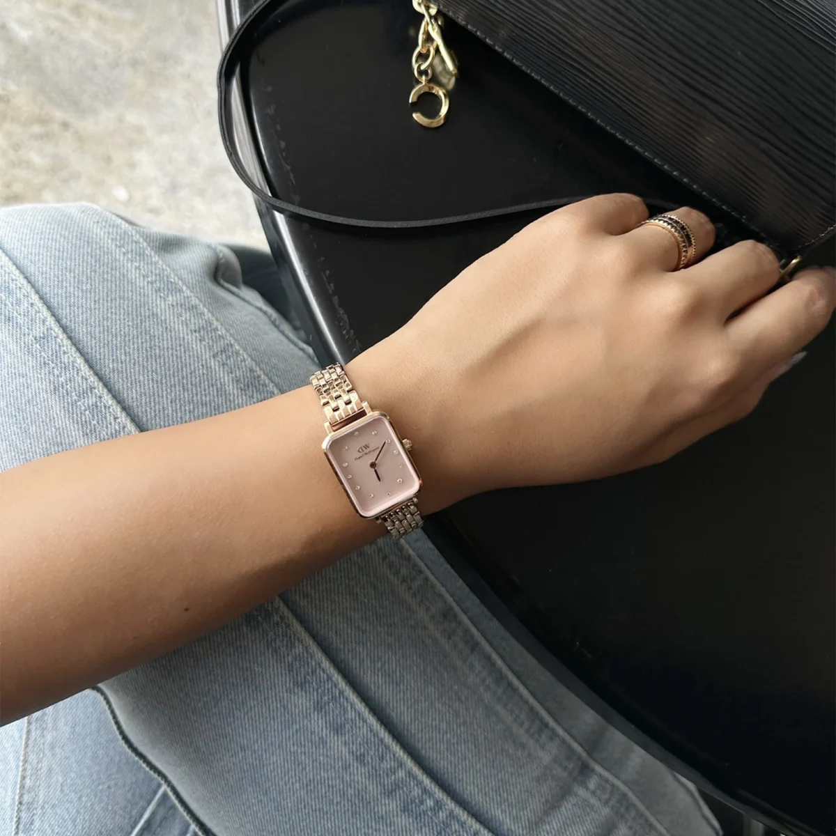 OROLOGIO DANIEL WELLINGTON QUADRO LINK ROSE GOLD PINK LUMINE - immagine 2