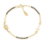 BRACCIALE AMEN DORATO STILE ROSARIO CON TENNIS NERO