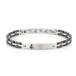 BRACCIALE AMEN UOMO IN ACCIAIO E CERAMICA NERA CON SIMBOLO ANCORA