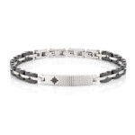 BRACCIALE AMEN UOMO IN ACCIAIO E CERAMICA NERA CON SIMBOLO ROSA DEI VENTI