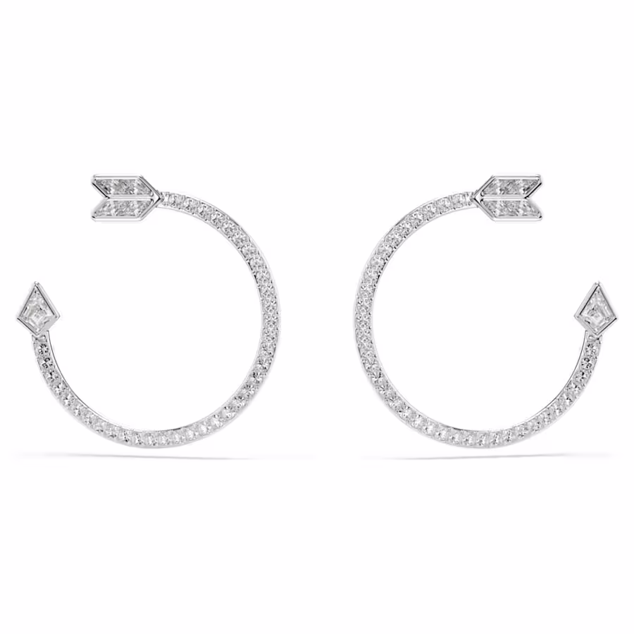 orecchini-a-cerchio-idyllia--taglio-misto--freccia--bianchi--placcato-rodio-swarovski-5741522 (1) Swarovski - Orecchini a cerchio Idyllia 5741522 - immagine 1