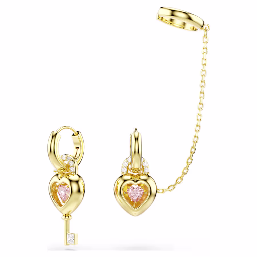 orecchini-pendenti-con-ear-cuff-idyllia--taglio-misto--cuore-con-chiave--rosa--finitura-oro-18k-swarovski-5737294 (1) Swarovski - Orecchini pendenti con ear cuff Idyllia 5737294 - immagine 1